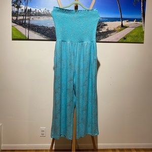 Michael Kors Turquoise Metallic Strapless Jumpsuit NWT Size XL